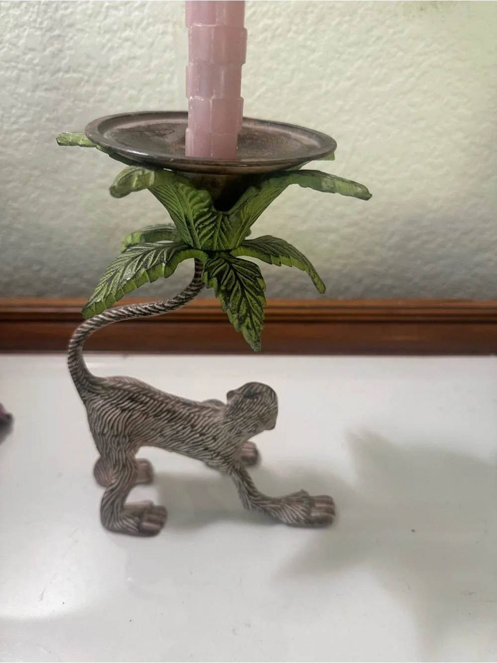 Monkey Candle Holder with Green Palm Leaves